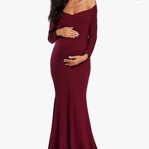 Ecavus Off Shoulder Maternity Dress, Neck Long Sleeve Gowns for Photoshoot